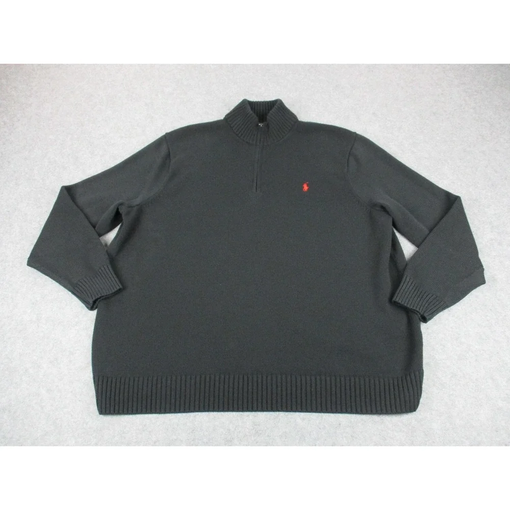 Polo Ralph Lauren Sweater Mens 4XL XXXXL Tall Black 1/4 Zip Mock Neck Pony